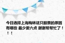 今日选择上海梅林这只股票的原因有哪些 最少要六点 谢谢帮帮忙了！！！