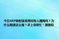今日ARP映射表我想问有人蹭网吗？为什么网速这么慢？求上帝帮忙！谢谢你