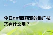 今日dnf西莉亚的推广技巧有什么用？