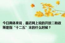 今日具体来说，最近网上说的开放二胎政策是指“十二五”末的什么时候？