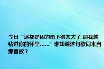 今日“这都是因为雨下得太大了.那我就钻进你的怀里……”谁知道这句歌词来自那首歌？