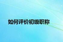 如何评价初级职称