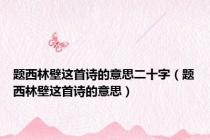 题西林壁这首诗的意思二十字（题西林壁这首诗的意思）