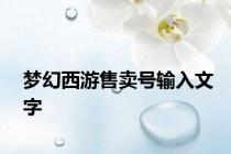梦幻西游售卖号输入文字