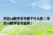 河北ca数字证书是干什么的（河北ca数字证书官网）