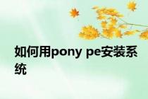如何用pony pe安装系统