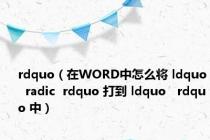 rdquo（在WORD中怎么将 ldquo  radic  rdquo 打到 ldquo   rdquo 中）