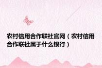 农村信用合作联社官网（农村信用合作联社属于什么银行）