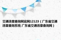 交通违章查询网官网12123（广东省交通违章查询系统 广东省交通违章查询网）