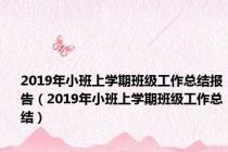 2019年小班上学期班级工作总结报告（2019年小班上学期班级工作总结）