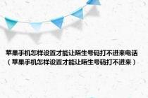 苹果手机怎样设置才能让陌生号码打不进来电话（苹果手机怎样设置才能让陌生号码打不进来）