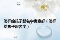 怎样给孩子起名字寓意好（怎样给孩子起名字）