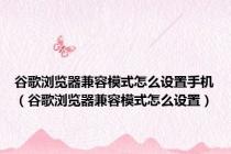 谷歌浏览器兼容模式怎么设置手机（谷歌浏览器兼容模式怎么设置）