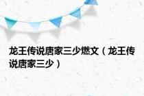 龙王传说唐家三少燃文（龙王传说唐家三少）