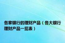 各家银行的理财产品（各大银行理财产品一览表）