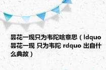 昙花一现只为韦陀啥意思（ldquo 昙花一现 只为韦陀 rdquo 出自什么典故）