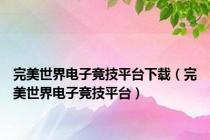 完美世界电子竞技平台下载（完美世界电子竞技平台）