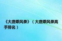 《大唐乘风录》（大唐乘风录高手排名）