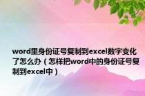 word里身份证号复制到excel数字变化了怎么办（怎样把word中的身份证号复制到excel中）