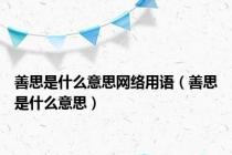 善思是什么意思网络用语（善思是什么意思）