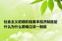 社会主义初级阶段基本经济制度是什么为什么要确立这一制度