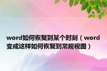 word如何恢复到某个时刻（word变成这样如何恢复到常规视图）