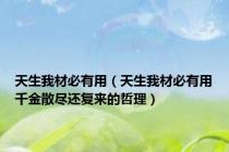 天生我材必有用（天生我材必有用千金散尽还复来的哲理）