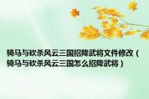 骑马与砍杀风云三国招降武将文件修改（骑马与砍杀风云三国怎么招降武将）