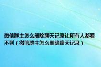 微信群主怎么删除聊天记录让所有人都看不到（微信群主怎么删除聊天记录）