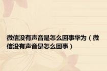 微信没有声音是怎么回事华为（微信没有声音是怎么回事）