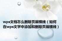 wps文档怎么删除页眉横线（如何在wps文字中添加和删除页眉横线）