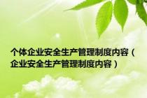 个体企业安全生产管理制度内容（企业安全生产管理制度内容）