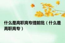 什么是高职高专提前批（什么是高职高专）