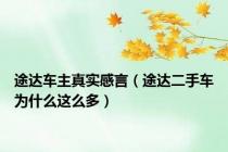 途达车主真实感言（途达二手车为什么这么多）