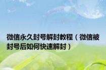 微信永久封号解封教程（微信被封号后如何快速解封）
