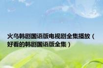 火鸟韩剧国语版电视剧全集播放（好看的韩剧国语版全集）