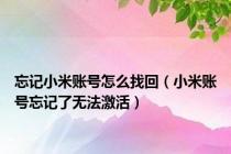 忘记小米账号怎么找回（小米账号忘记了无法激活）