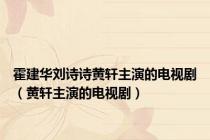 霍建华刘诗诗黄轩主演的电视剧（黄轩主演的电视剧）