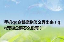 手机qq企鹅宠物怎么弄出来（qq宠物企鹅怎么没有）