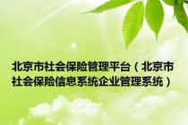 北京市社会保险管理平台（北京市社会保险信息系统企业管理系统）
