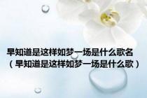 早知道是这样如梦一场是什么歌名（早知道是这样如梦一场是什么歌）