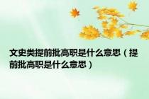 文史类提前批高职是什么意思（提前批高职是什么意思）