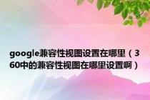 google兼容性视图设置在哪里（360中的兼容性视图在哪里设置啊）