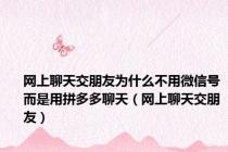 网上聊天交朋友为什么不用微信号而是用拼多多聊天（网上聊天交朋友）