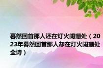 暮然回首那人还在灯火阑珊处（2023年暮然回首那人却在灯火阑珊处全诗）