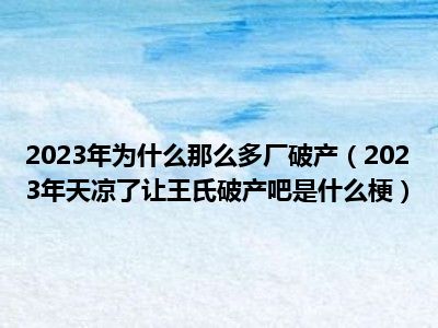 2023年为什么那么多厂破产（2023年天凉了让王氏破产吧是什么梗）