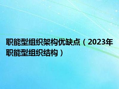 职能型组织架构优缺点（2023年职能型组织结构）