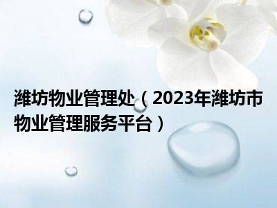 潍坊物业管理处（2023年潍坊市物业管理服务平台）