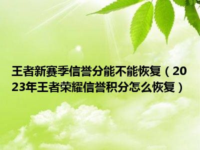 王者新赛季信誉分能不能恢复（2023年王者荣耀信誉积分怎么恢复）