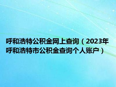 呼和浩特公积金网上查询（2023年呼和浩特市公积金查询个人账户）